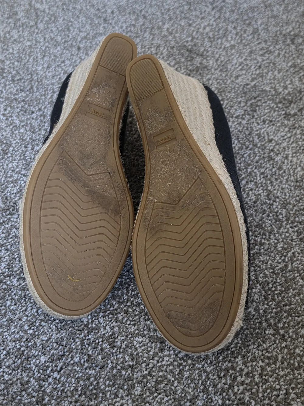 Toms Black Canvas Peep-Toe Espadrille Wedges